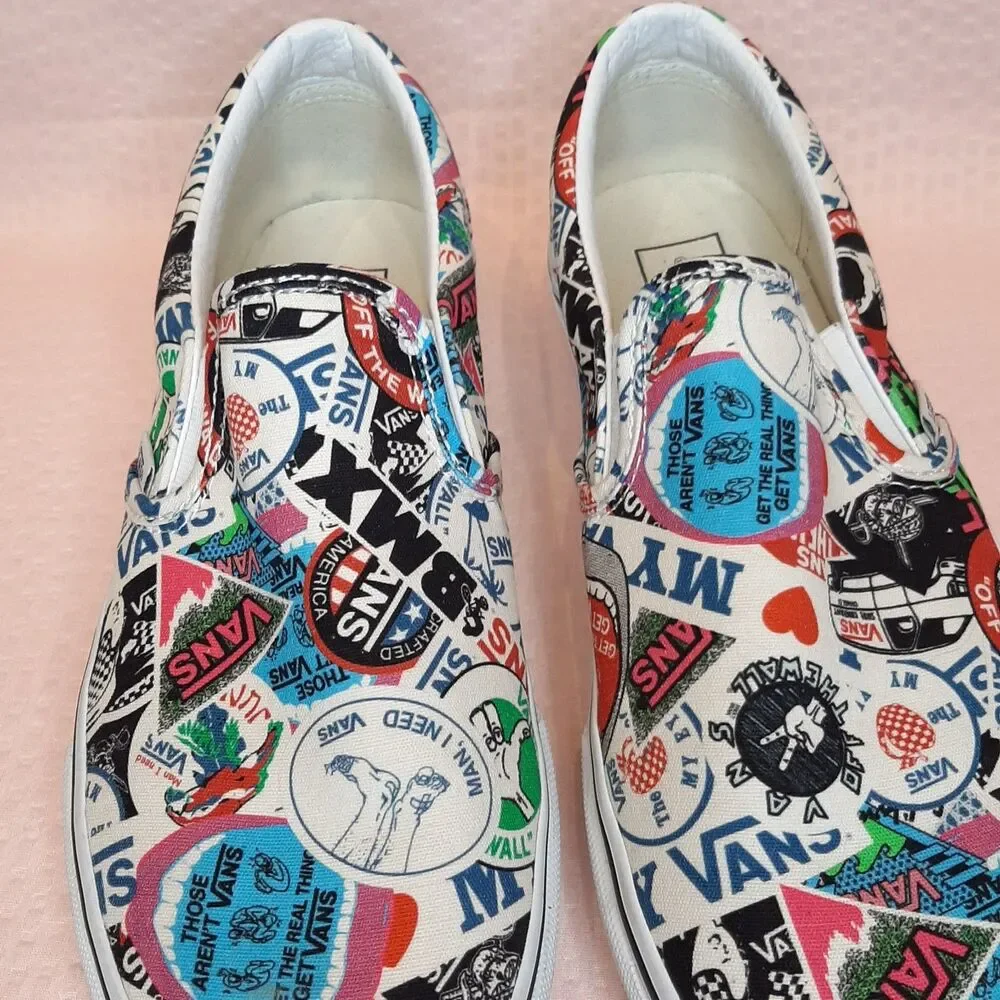 Vans Off The Wall Slip-On Shoes Multicolor Men Size 8.5 Stickers Skateboard - Picture 3 of 9